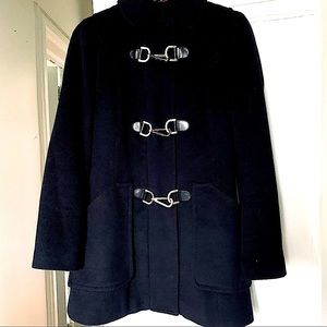 VINTAGE CK|LEATHER+WOOLBLEND GOLD LINK ACCENT COAT